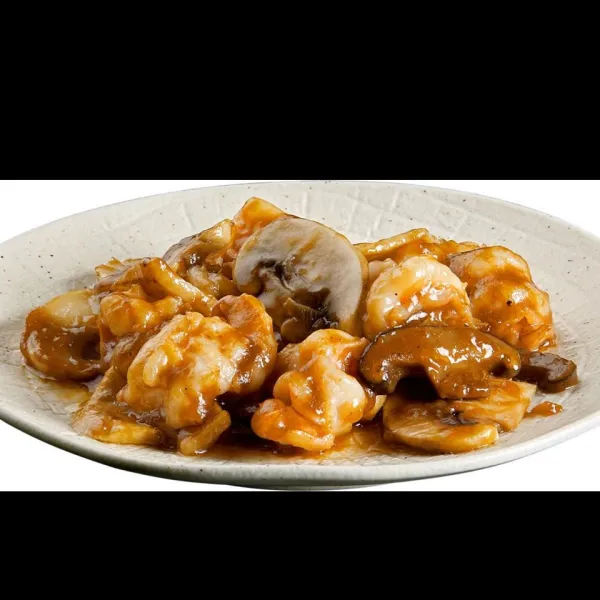 LANGOSTINOS CON BAMBÚ Y SETAS